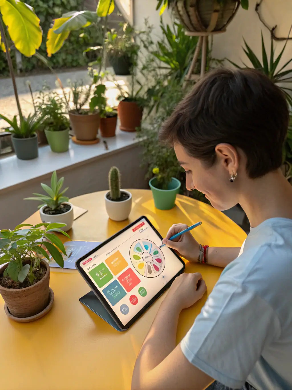 A digital tablet displaying executive function assessment tasks, with visual elements like puzzles and decision-making scenarios, focusing on executive function testing for ADHD.