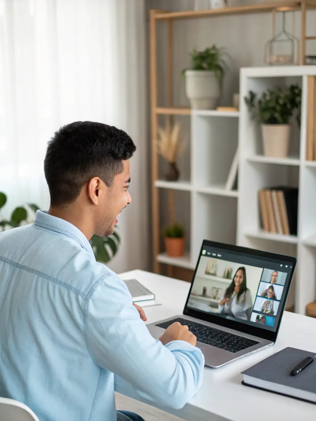 A person participating in an online interview with a mental health professional, focusing on diagnostic interviews for ADHD.